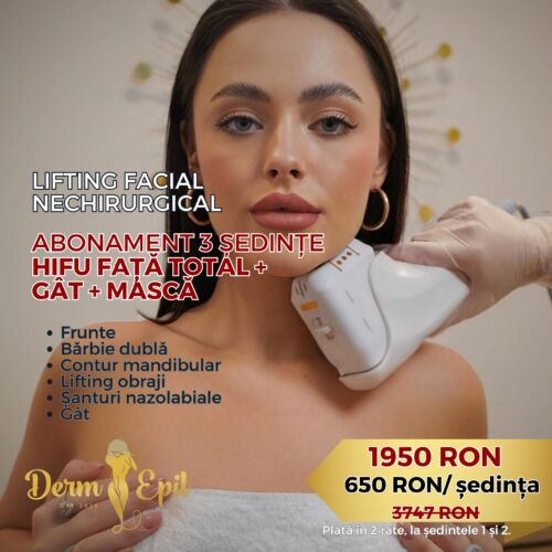 Abonament 3 ședințe HIFU Față total+gât+mască