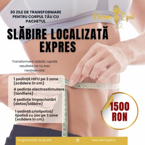 Slăbire Localizată Accelerată ( 1 sed. Hifu x 3zone + 4 sed. electrostimulare + 4 sed. impachetari + 1 sed. criolipoliza/lipoliza x 3 zone )