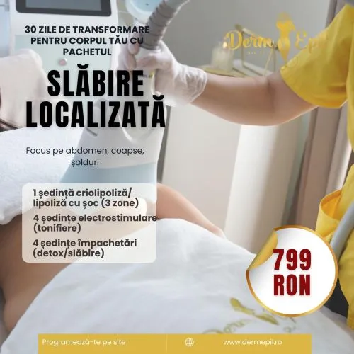 Slăbire Localizată (1 sed. criolipoliza/lipoliza x 3 zone + 4 sed. electrostimulare + 4 sed. impachetari )