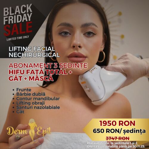 BlackFriday Abonament 3 ședințe HIFU Față total + gât + mască