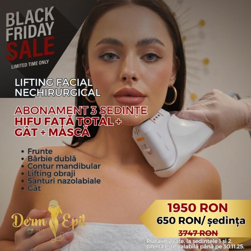 Black Friday Abonament 3 ședințe HIFU Față total+gât+mască